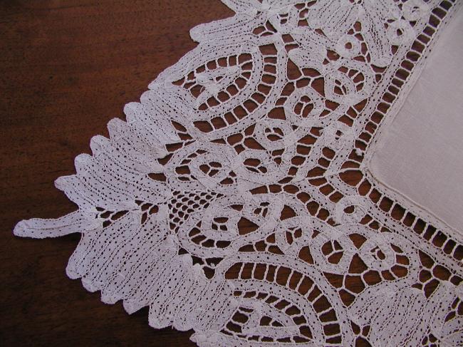 Breathtaking table centre with stunning  ultra fine Renaissance tape lace 1890