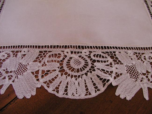 Breathtaking table centre with stunning  ultra fine Renaissance tape lace 1890