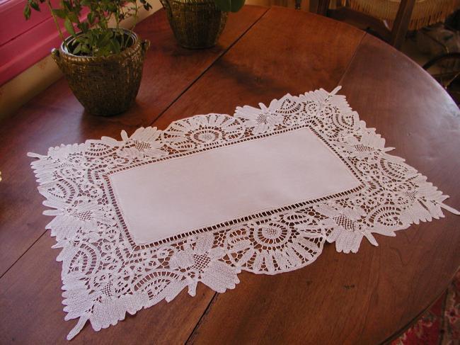 Breathtaking table centre with stunning  ultra fine Renaissance tape lace 1890
