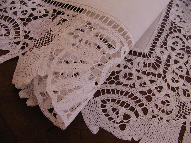 Breathtaking table centre with stunning  ultra fine Renaissance tape lace 1890