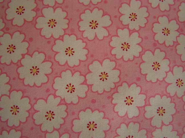Coupon de coton à fond rose bonbon & impression de marguerites