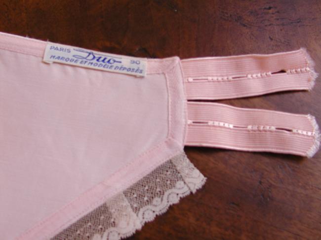 Gorgeous 1920 suspender belt in pink silk with Valenciennes lace