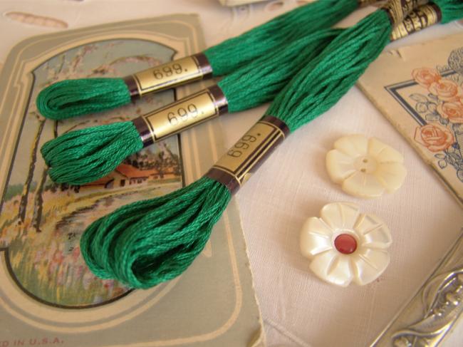 Echeveau Coton mouliné spécial DMC n°25, couleur vert 'Fruits confits' N°699