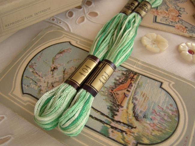 Echeveau Coton mouliné spécial DMC n°25, couleur vert ombré et nuancé N°101