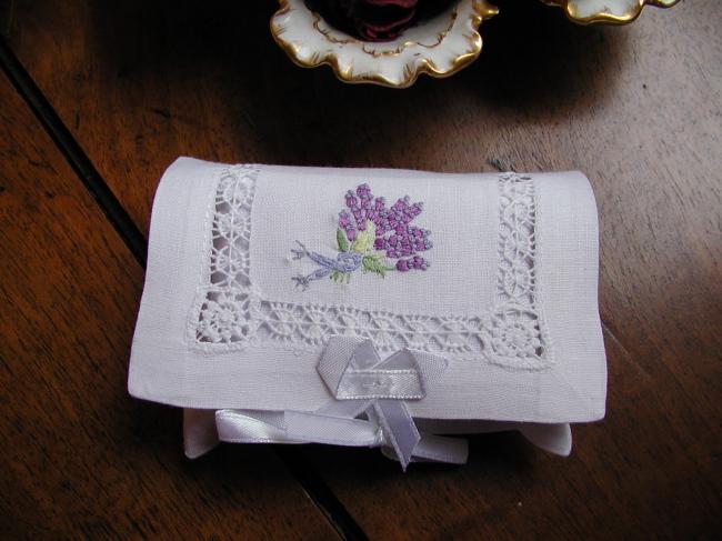 Romantic sack with hand-embroidered Lavander and matching lavander scent soap