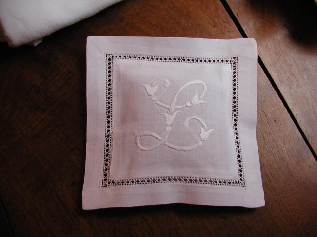 Charming lavander sachet with hand-embroidered monogram L