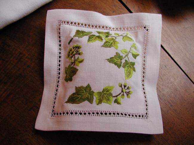 Lovely lavender sachet with hand-embroidered ivy leaves