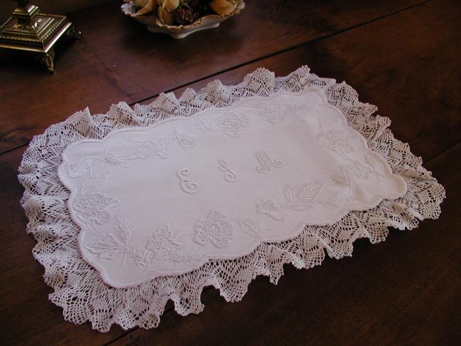 Stunning handkerchief case in Mountmellick white embroidery 1880