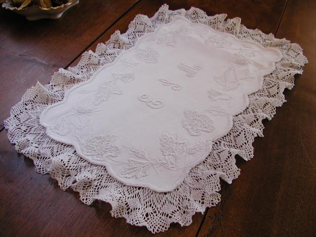 Stunning handkerchief case in Mountmellick white embroidery 1880