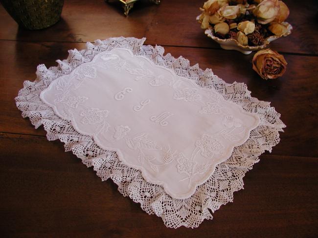Stunning handkerchief case in Mountmellick white embroidery 1880