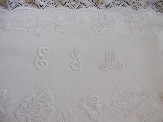 Stunning handkerchief case in Mountmellick white embroidery 1880