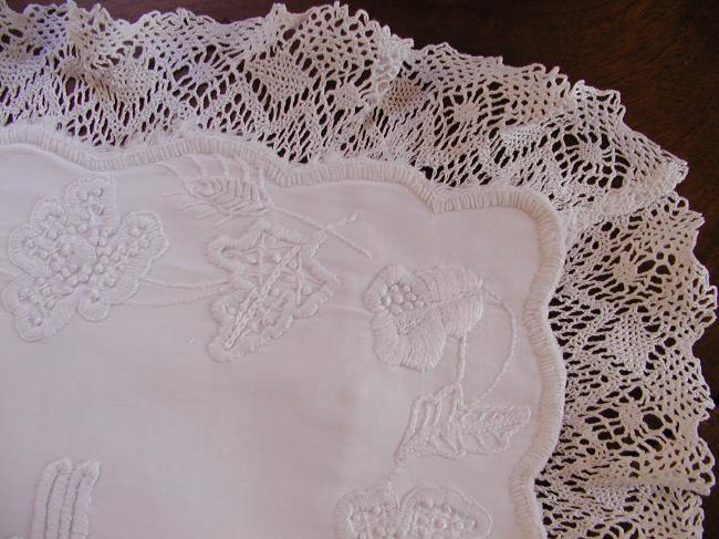 Stunning handkerchief case in Mountmellick white embroidery 1880