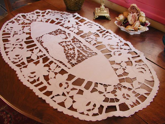 Marvellous table runner with openwork of nymphea with flowers 1900