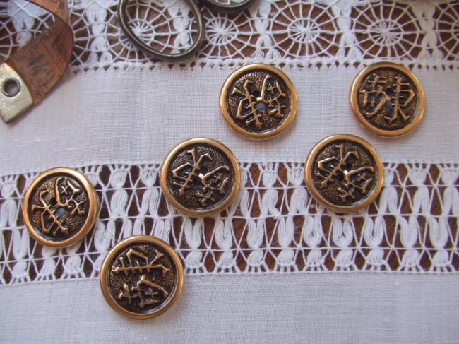 Originale série de 6 boutons 'écriture chinoise' en métal doré