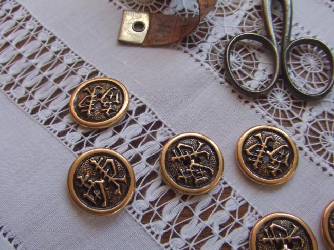 Originale série de 6 boutons 'écriture chinoise' en métal doré