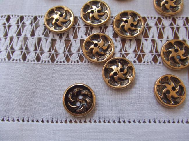 Belle série de 12 boutons ronds en métal doré avec rosace étoilée