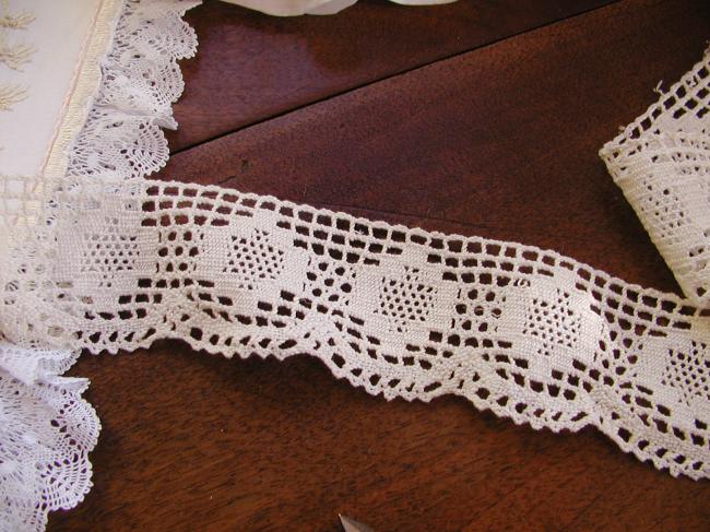 Jolie dentelle mécanique festonnée, couleur blanche en coton, larg: 5cm