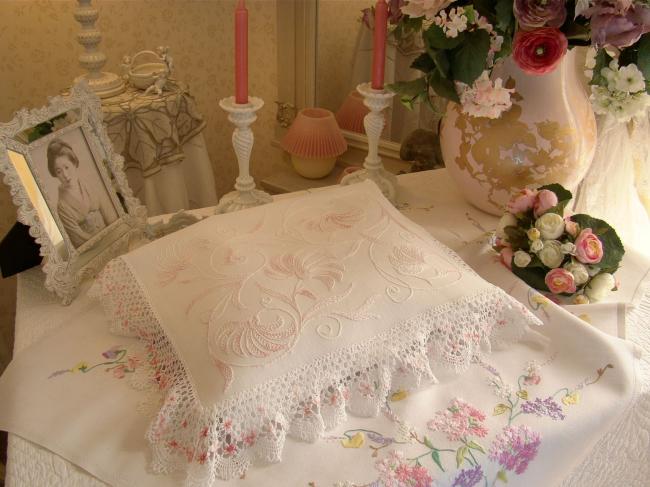 So charming nightdress case with bobbin lace and lovely embroidery