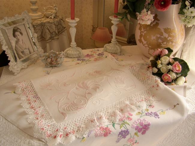 So charming nightdress case with bobbin lace and lovely embroidery