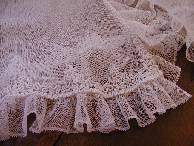 Gorgeous baby coat in net with hand-embroidery and flounces 1900