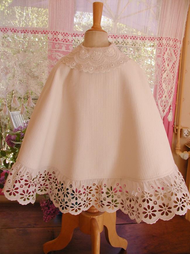 Somptuous baby cape with stunning hand-made broderie anglaise & Appenzel 1880