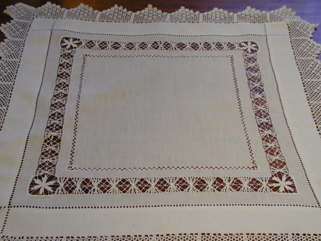 Gorgeous centre mat with drawn thread works and lace 1900