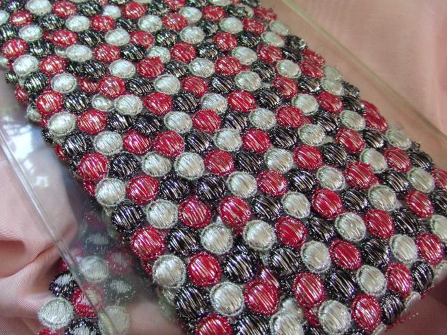 Adorable ruban brodé bonbons multicolores, rouge, noir & blanc et fils d'argent