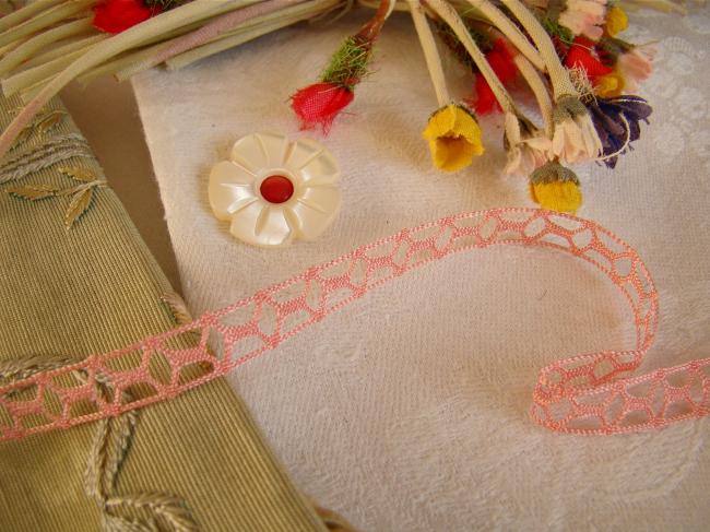 Adorable petite dentelle d'entre-deux, en coton rose bonbon, en 7 mm 