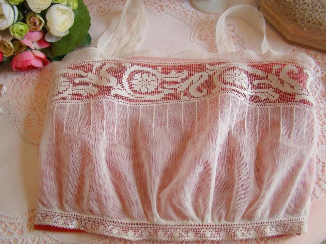 Romantique cache-corset en tulle rebrodé & dentelle filet à feuilles d'acanthe
