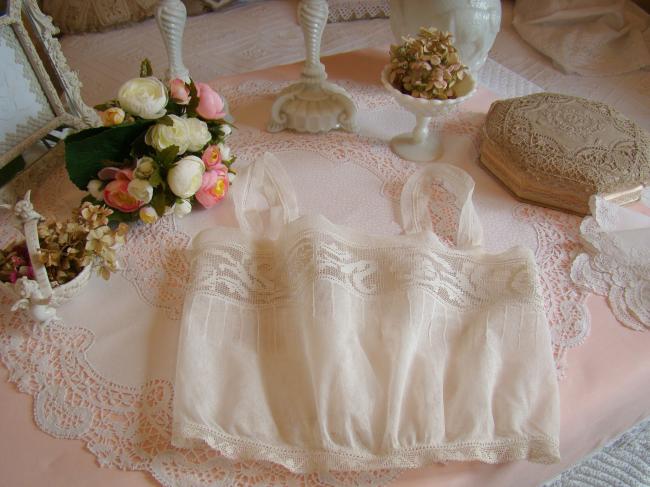 Romantique cache-corset en tulle rebrodé & dentelle filet à feuilles d'acanthe