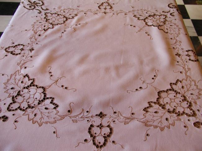 Charming Madeira tablecloth with vine grapes and flowers embroidered