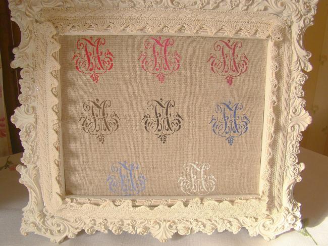 Your Coupon in linen with monograms made with antique stencils (120 initials)