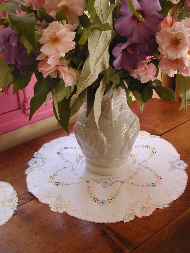 Breathtaking large table centre with colourful Madeira embroidery