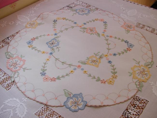 Breathtaking large table centre with colourful Madeira embroidery