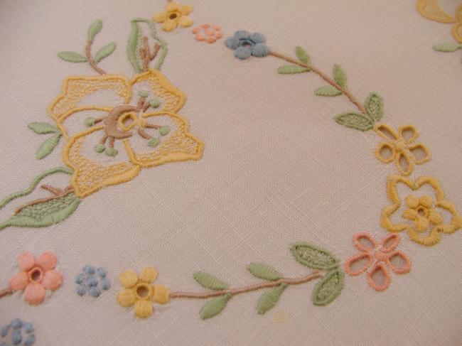 Breathtaking large table centre with colourful Madeira embroidery