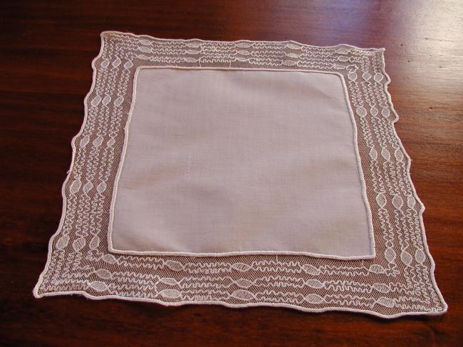 Lovely handkerchief with silk thread embroidery on tulle