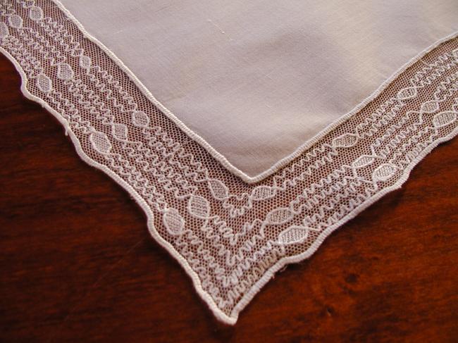 Lovely handkerchief with silk thread embroidery on tulle