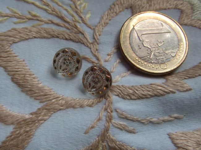 Merveilleuse série de 10 minis boutons en verre peint de fleurs d'or 1900
