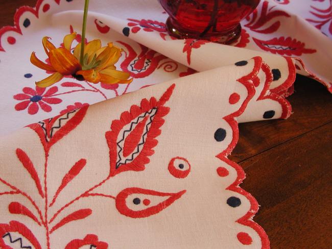 Stunning long crewel hand-embroidered table runner