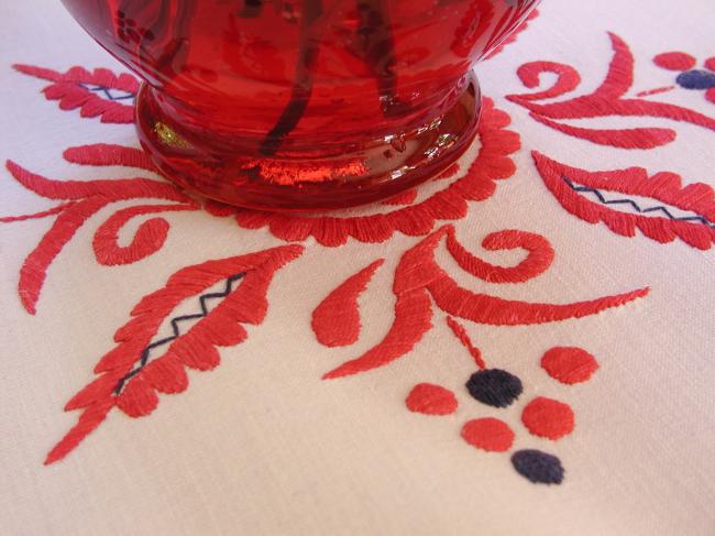 Stunning long crewel hand-embroidered table runner