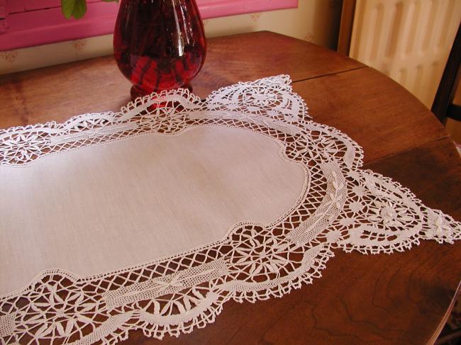 Lovely table runner with a beautiful bobbin Cluny lace