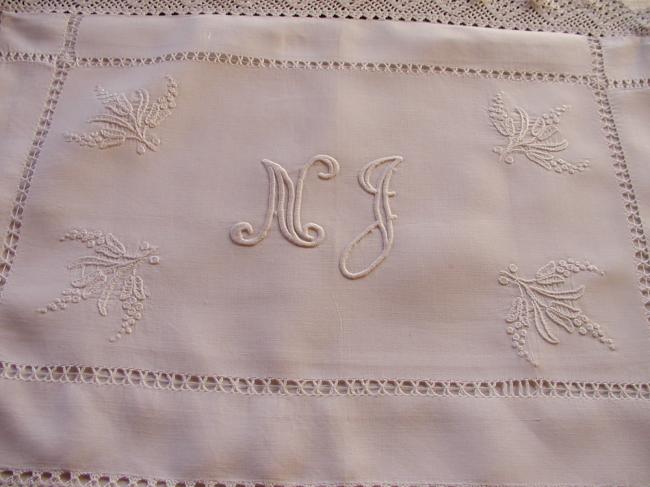 Charming night case with drawn thread and white embroidery