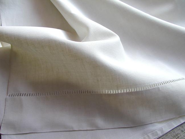 Superb pure linen sheet with  large monogram BB and drawn thread river