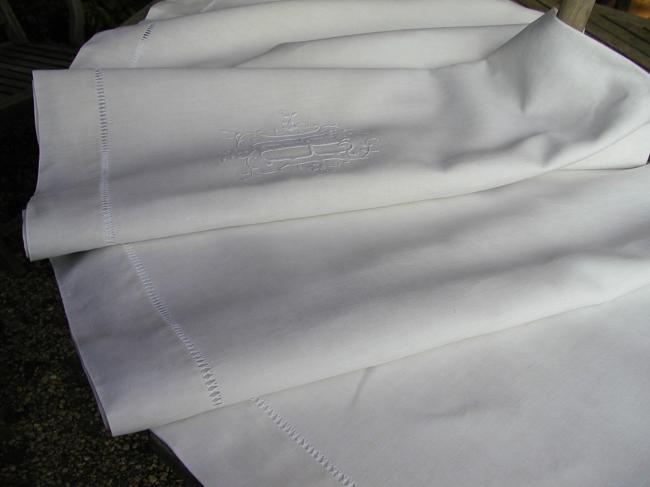 Superb pure linen sheet with  large monogram BB and drawn thread river
