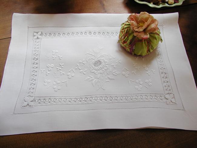 Exceptional scotish nightdress case with Appenzel white and openwork, circa 1900