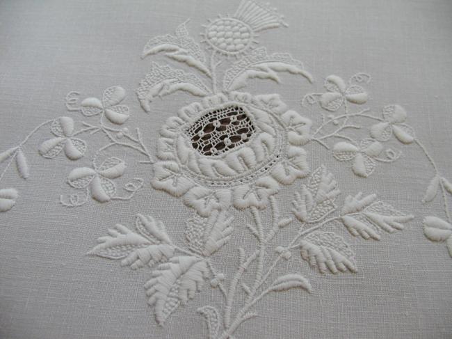 Exceptional scotish nightdress case with Appenzel white and openwork, circa 1900