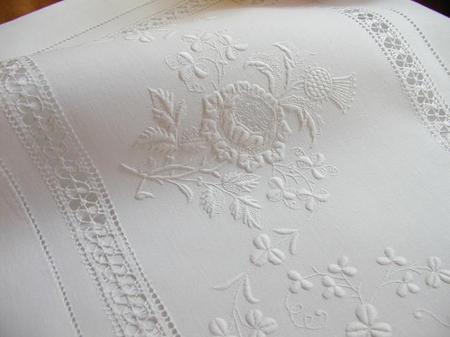 Exceptional scotish nightdress case with Appenzel white and openwork, circa 1900