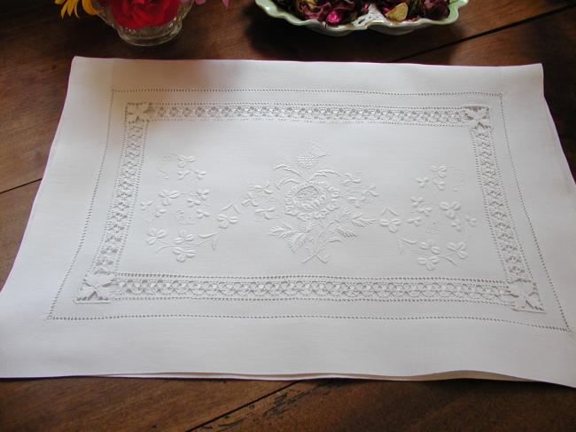 Exceptional scotish nightdress case with Appenzel white and openwork, circa 1900