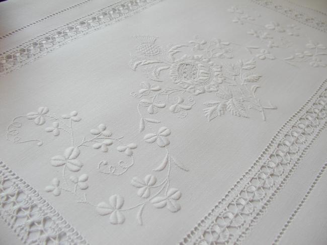 Exceptional scotish nightdress case with Appenzel white and openwork, circa 1900