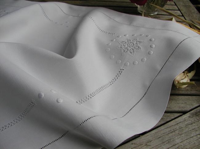 A gorgeous  embroidered pillow case with Reticella inserts and whiteworks